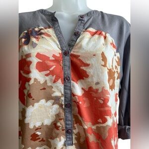 Odille x Anthropologie Gray Camo Print Blouse Size 6